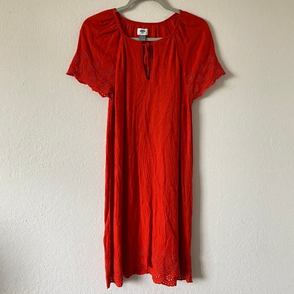 Old Navy Womens Dress Linen Blend Red Size S Minimalist Summer Short Sleeve - Picture 1 of 10